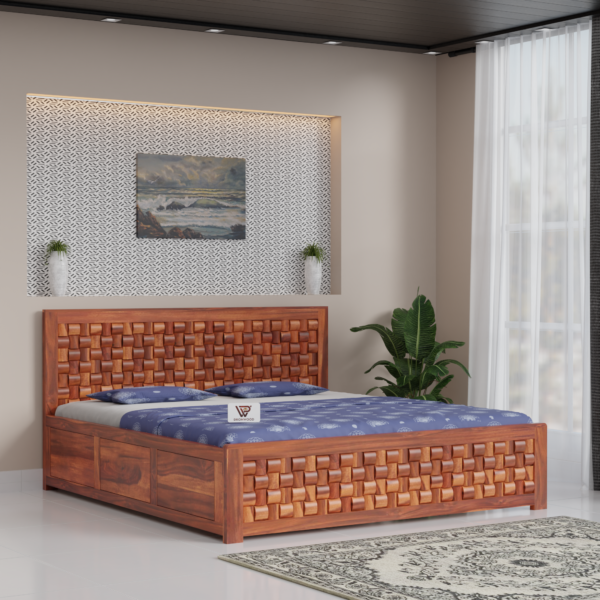 Solid Sheesham Wood King Size Storage Bed for Living Room Wooden Double Bed for Bedroom Palang