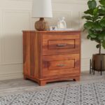 Solid Sheesham Wood Bedside Table with 2 Drawers-Dronwood