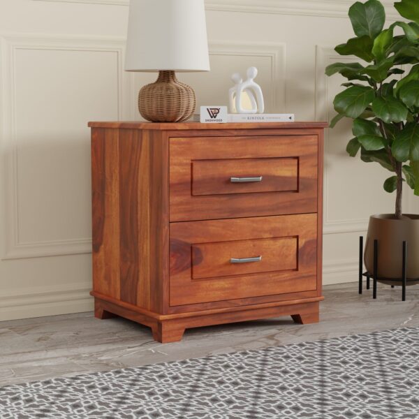 Solid Sheesham Wood Bedside Table with 2 Drawers-Dronwood