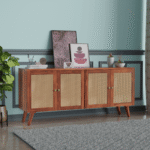 Modern Solid Wood Sideboard with Cane Doors