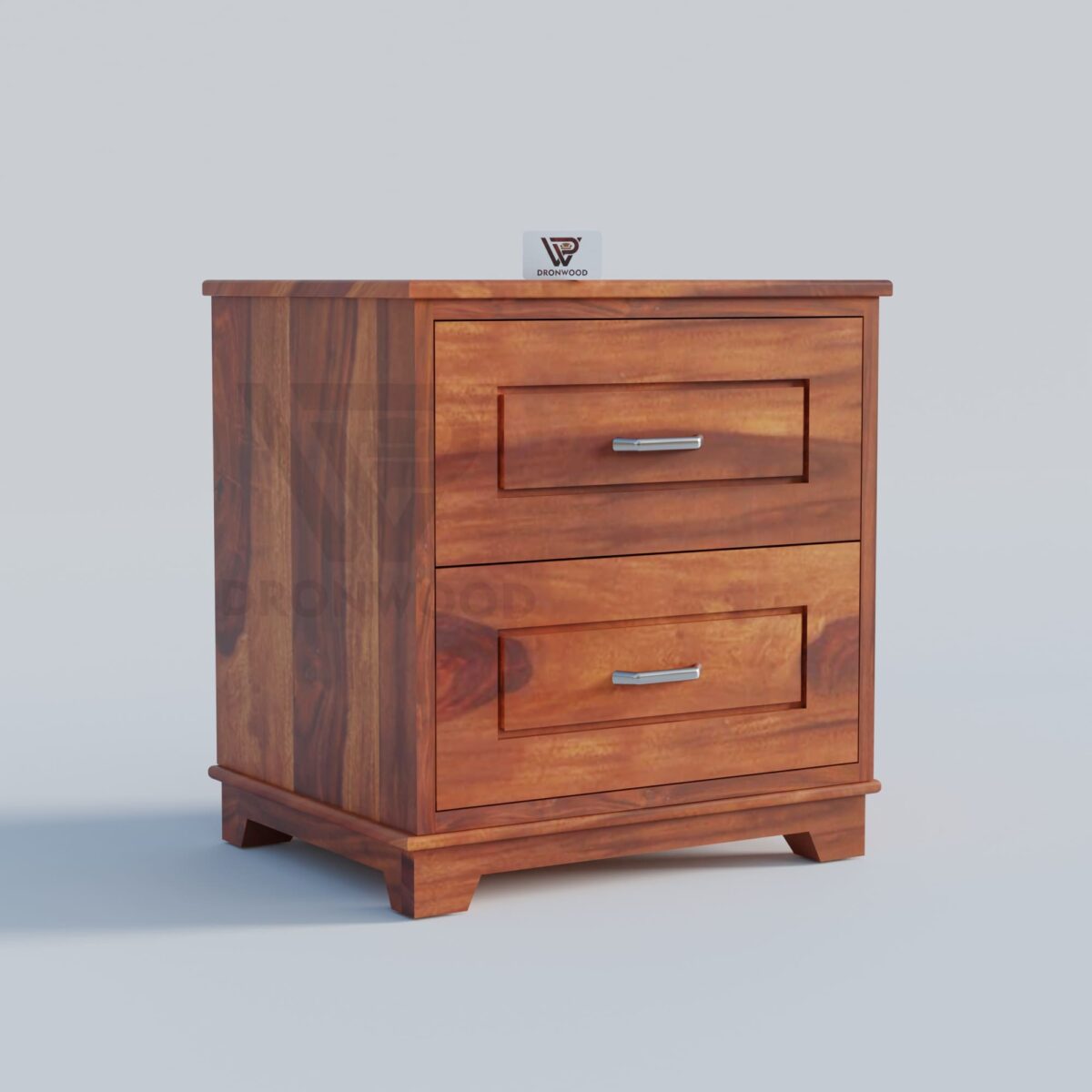 Solid Sheesham Wood Bedside Table with 2 Drawers-Dronwood