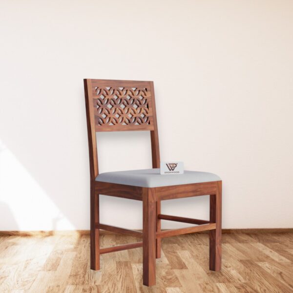 Solid Sheesham Wood Dining Chair with Carved Backrest & Soft Cushion