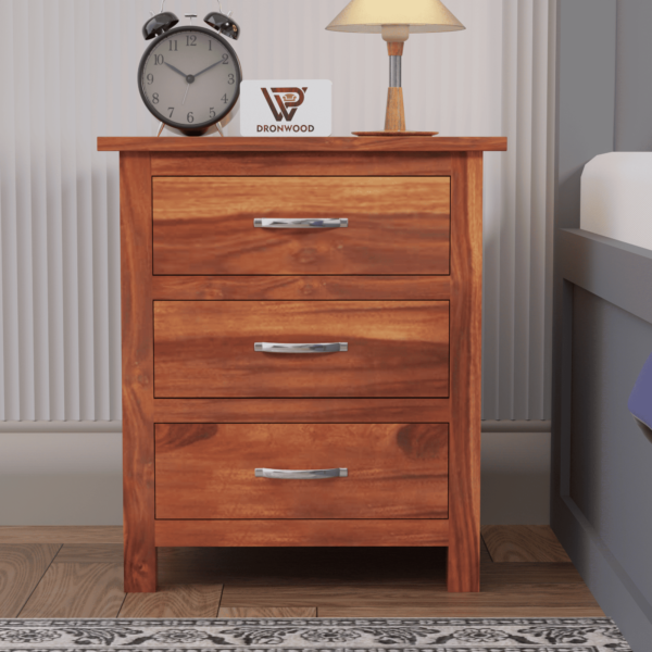 Solid Sheesham Wood Bedside Table with 3 Drawers