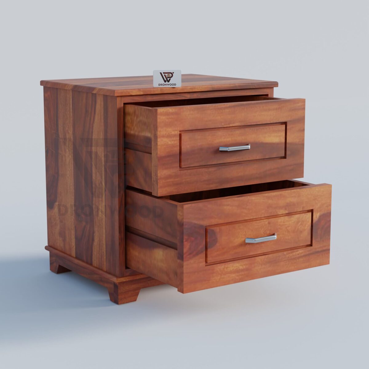 Solid Sheesham Wood Bedside Table with 2 Drawers-Dronwood