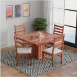 Sheesham Wood 4-Seater Dining Table Set with Cushioned Chairs-Dronwood