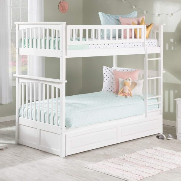 White Wooden Bunk Bed with Storage Drawers