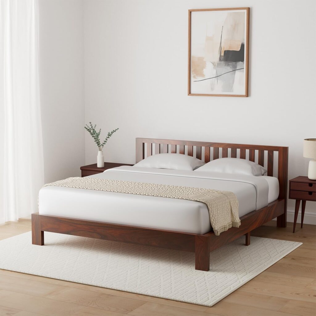 Solid Sheesham Wood King Bed (Teak Finish)