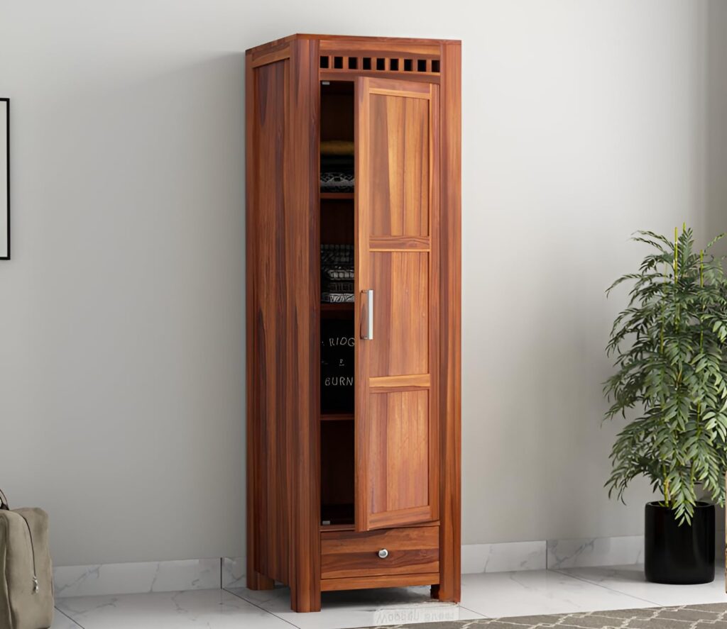 sheesham Wood Wardrobe with 1 Drawwer Storage | Solid Wood Large Cupboard Storage Cabinet Natural Colour Finish price 18999