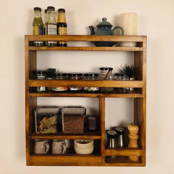 Woods Wall Mounted with Utensil Hooks | Wall Shelf for Kitchen Storage