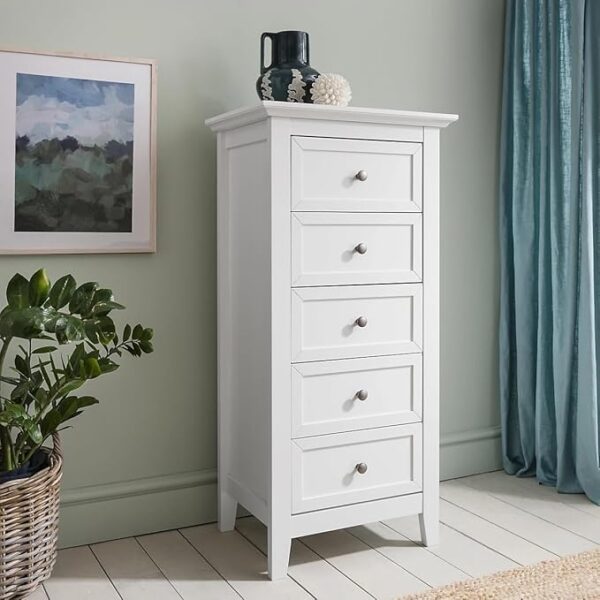White Chest of Drawers with 5 Storage Boxes