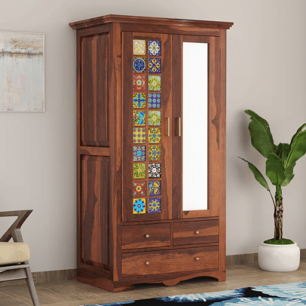 2 Door Solid Sheesham Wood Wardrobe