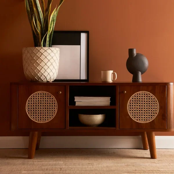 Amro Sheesham Wood & Rattan TV Unit