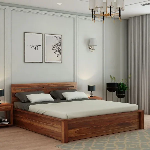 Due Solid Sheesham Wood Hydraulic Bed With Box Storage
