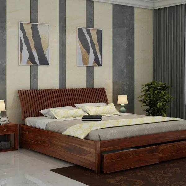 Dumdum Solid Sheesham Wood Bed With Two Drawers