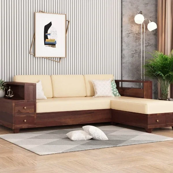 Harper L Shaped Solid wood Sofa Set with Drawer