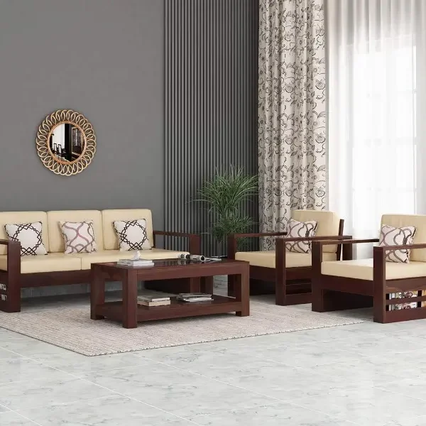 Isla Solid Sheesham Wood Sofa Set (Walnut Light)