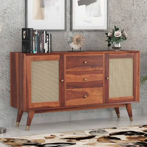 Jarvis Sheesham Wood Cane Cabinet and Sideboard
