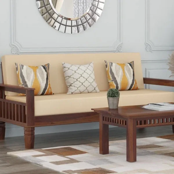 Queen Wood 3 Seater Wooden Sofa