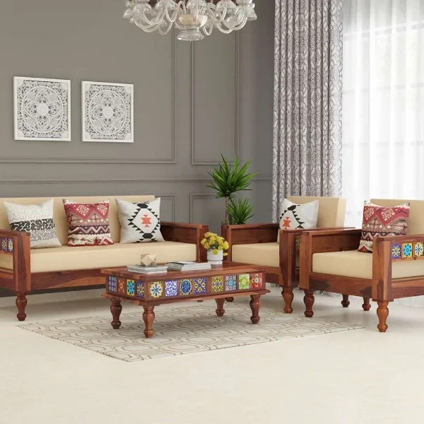 Nonii Solid Sheesham Wood Sofa Set (Honey Finish)