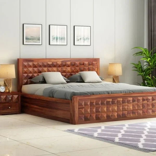 Sofia Solid Sheesham Wood Hydraulic Bed With Box Storage
