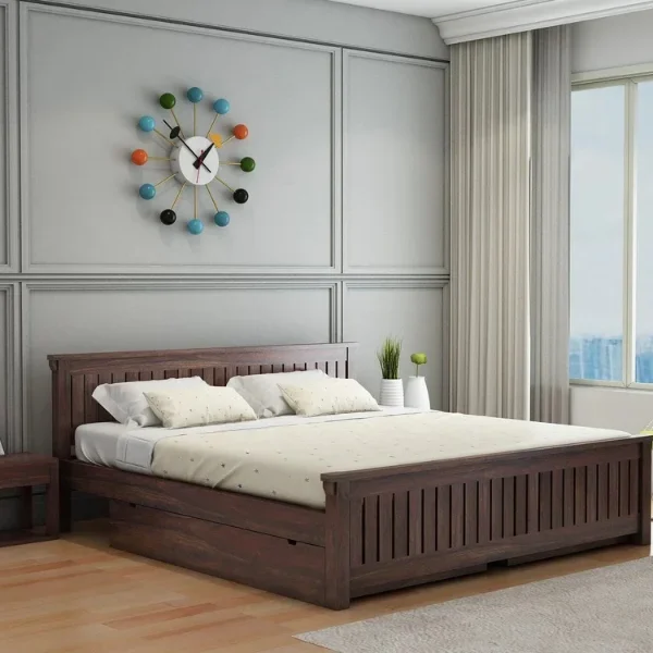 Trinity Solid Sheesham Wood Bed With Two Drawers