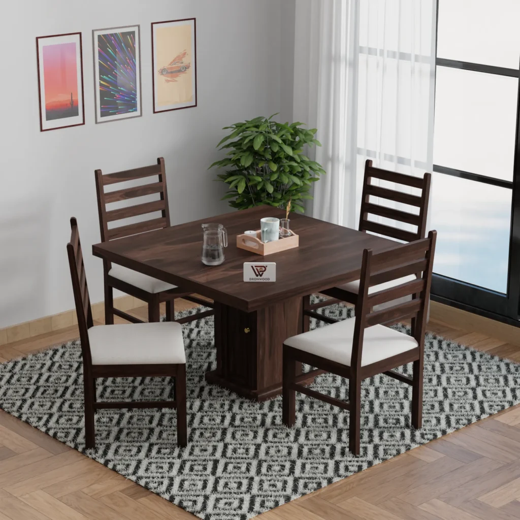 dining table set, Dining Set, 4 seater dining set, Dining set, Sheesham wood 4 seater dining set, Solid wood square dining table with chairs, Premium Sheesham dining table 4 seater, Wooden dining set with cushioned chairs, Compact 4 seater dining table for apartment,