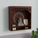puja mandir, Wall mandir, Wall mounted, Wall mounted puja unit, Wooden mandir, Compact wooden mandir for home, Om design wall temple, White finish pooja shelf, CNC cut home temple,