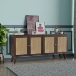 wood cane sideboard, storage cabinet