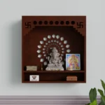 Wall mandir, Wall mounted, Wall mounted puja unit, Wooden mandir, Compact wooden mandir for home, Om design wall temple, White finish pooja shelf, CNC cut home temple,