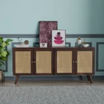 wood cane sideboard, storage cabinet