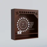 Wall mandir, Wall mounted, Wall mounted puja unit, Wooden mandir, Compact wooden mandir for home, Om design wall temple, White finish pooja shelf, CNC cut home temple,