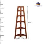 bookshelf, Sheesham wood corner rack 5 tier, Solid wood corner shelf stand, Wooden corner display rack for living room, Honey finish Sheesham corner bookshelf,