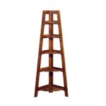 bookshelf, Sheesham wood corner rack 5 tier, Solid wood corner shelf stand, Wooden corner display rack for living room, Honey finish Sheesham corner bookshelf,