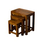 tables set, bar tables set, Sheesham wood nesting tables set of 3, Solid wood nesting side tables, Compact wooden coffee side table set, Honey finish Sheesham nesting table, Living room wooden nesting stools,