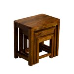 tables set, bar tables set, Sheesham wood nesting tables set of 3, Solid wood nesting side tables, Compact wooden coffee side table set, Honey finish Sheesham nesting table, Living room wooden nesting stools,