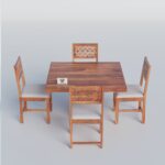Dining Set, 4 seater dining set, Dining set, Sheesham wood 4 seater dining set, Solid wood square dining table with chairs, Premium Sheesham dining table 4 seater, Wooden dining set with cushioned chairs, Compact 4 seater dining table for apartment,