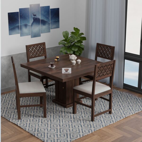 dining table set, Dining Set, 4 seater dining set, Dining set, Sheesham wood 4 seater dining set, Solid wood square dining table with chairs, Premium Sheesham dining table 4 seater, Wooden dining set with cushioned chairs, Compact 4 seater dining table for apartment,