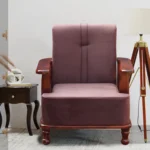 Single seater sofa chair, Single seater sofa chair, Sofa chair, Solid wood single seater sofa chair, Wooden armchair with cushions, Classic wooden single sofa for living room, Compact wooden lounge chair India, Fabric upholstered wooden sofa chair,