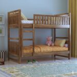 bunk bed, Solid wood bunk bed for kids, Twin over twin wooden bunk bed, Kids bunk bed with ladder and guard rails, Compact bunk bed for small room, Wooden bunk bed India single size,