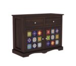 sideboard, storage cabinet, Sheesham wood sideboard with ceramic tiles, Solid wood sideboard cabinet 2 door 2 drawer, Handcrafted tile sideboard for living room, Dark finish Sheesham crockery unit, Ethnic ceramic tile storage cabinet,