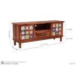TV stand, TV cabinet, Sheesham wood TV unit with ceramic tiles, Solid wood TV cabinet 58 inch, Tile front entertainment unit for living room, Sheesham TV stand with storage,