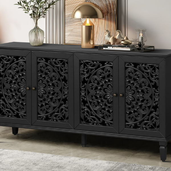 Sideboard Buffet Cabinet with Floral Carvings