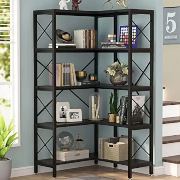 7-Tier Large Corner Bookshelf with Metal Frame for Living Room