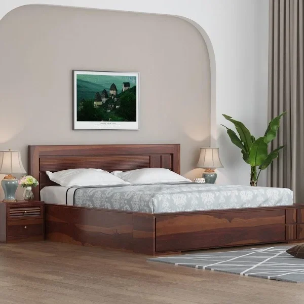 Ameli Sheesham King/Queen Size Wood Bed With Storage