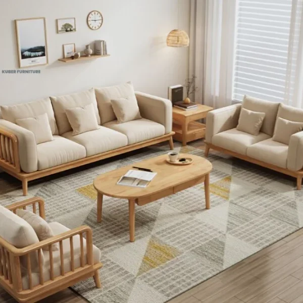 Chalk Flannel Standard Sofa with 3 Pillows