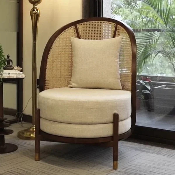 Curved Teak Wood Chair with Cane