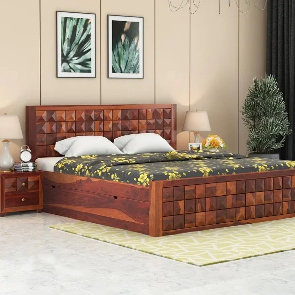 Diamond Sheesham Wood King/Queen Size Bed with Storage