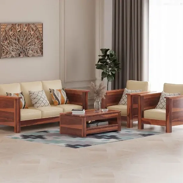 Emma Solid Sheesham Wood Sofa Set (Honey Finish)