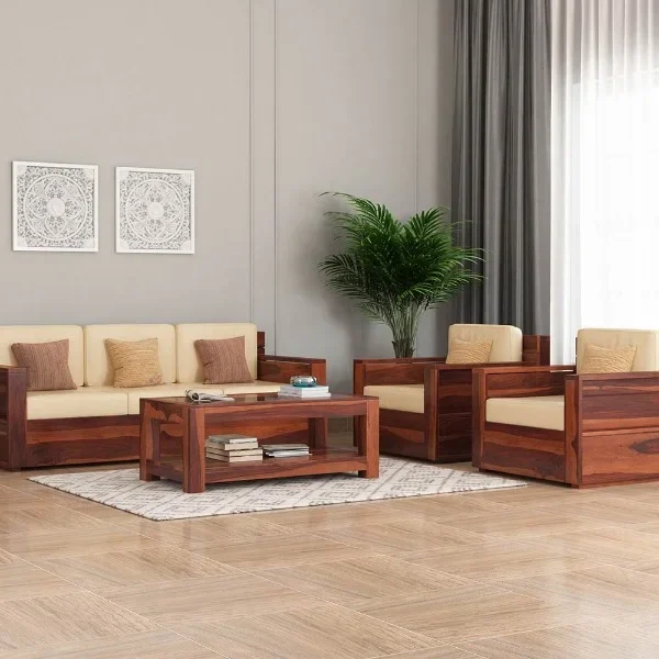 Ethan Solid Sheesham Wood Sofa Set