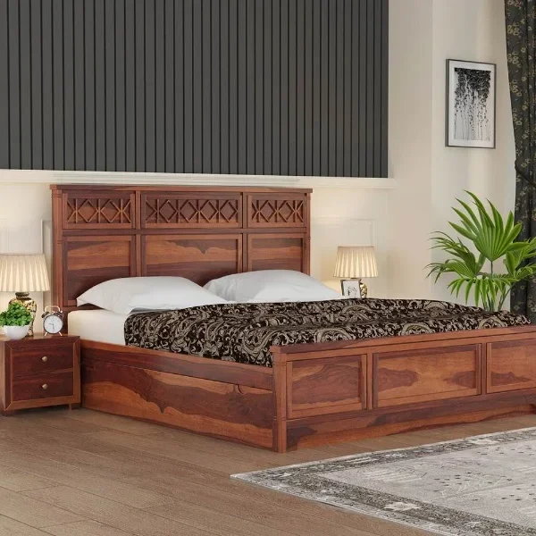 Jordran Sheesham Wood King & Queen Bed with storage